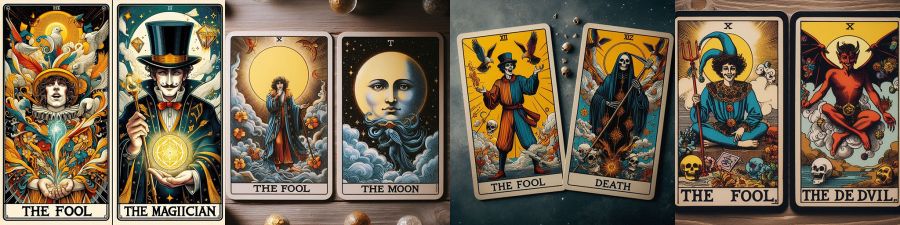 El loco junto a otras cartas del tarot